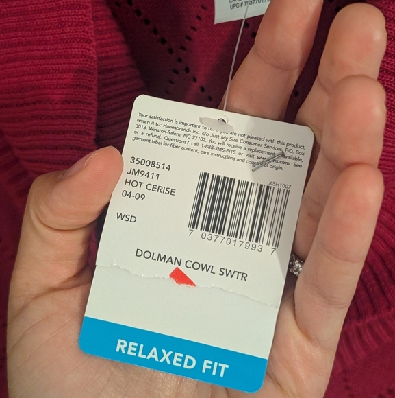 New With Tags JMS Just My Size Raspberry Cowl Neck Shower Sleeve Knit Blouse 3X - Picture 3 of 5